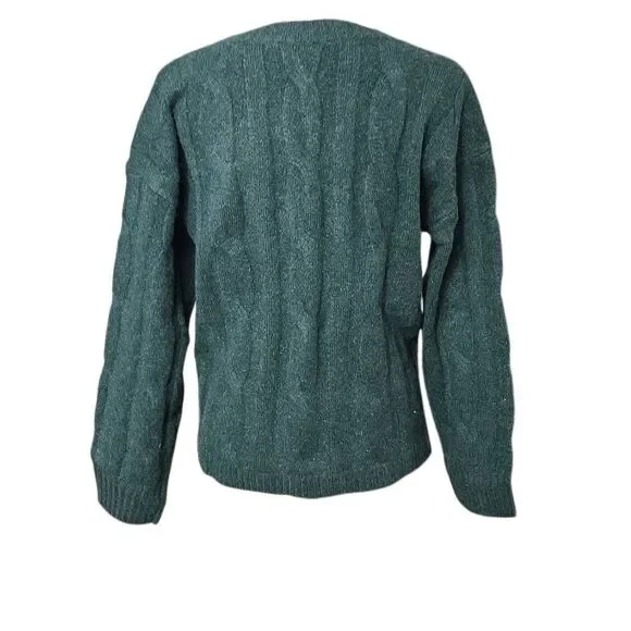Express Women's Size Medium Emerald Green Cable Knit Crew Sweater - Picture 5 of 9